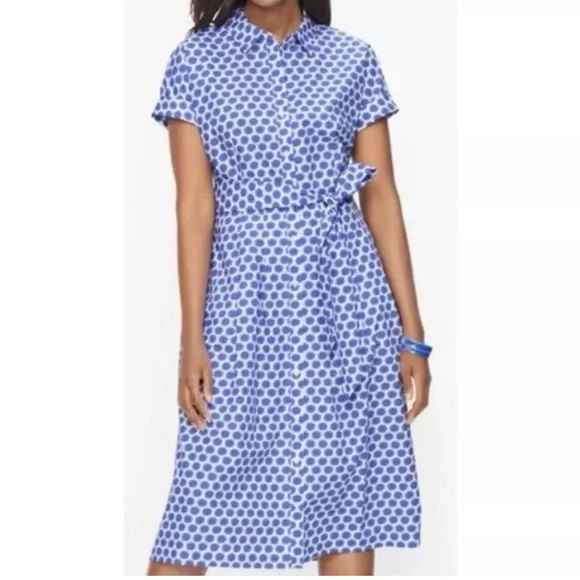 TALBOTS Blue White Cotton Shirt Pocket Midi dress women size 6 - Picture 2 of 7